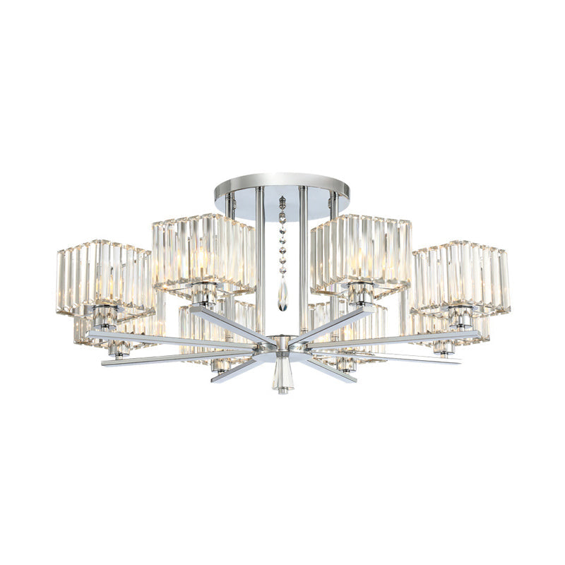 Modern Radial Design Chandelier With 6/8 Clear Crystal Bulbs And Cubic Shade Ceiling Lighting