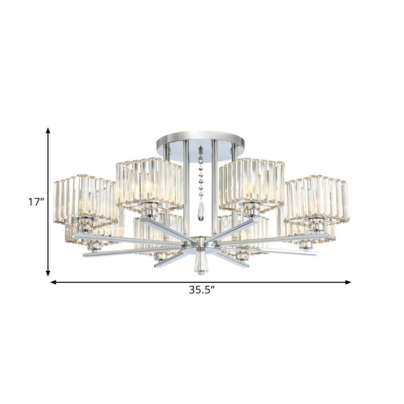 Modern Radial Design Chandelier with 6/8 Clear Crystal Bulbs and Cubic Shade Ceiling Lighting