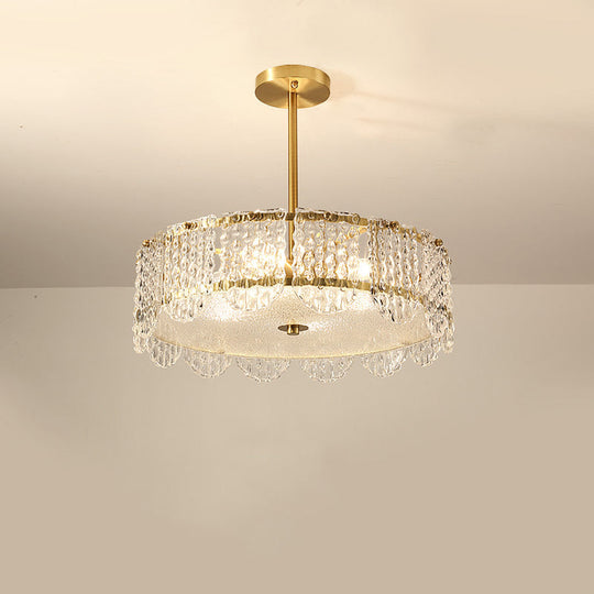 Contemporary Gold Round Bedroom Ceiling Fixture With Clear Crystal Blocks - Semi Flush 4 Heads