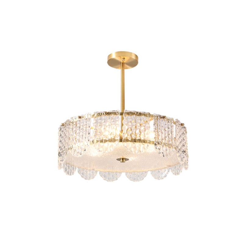 Contemporary Gold Round Bedroom Ceiling Fixture with Clear Crystal Blocks - Semi Flush, 4 Heads