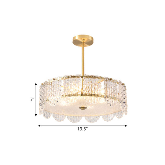 Contemporary Gold Round Bedroom Ceiling Fixture with Clear Crystal Blocks - Semi Flush, 4 Heads