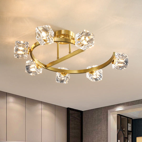 Contemporary Clear Crystal Ceiling Fixture with Semi-Flush Light, 5/7 Heads in Gold