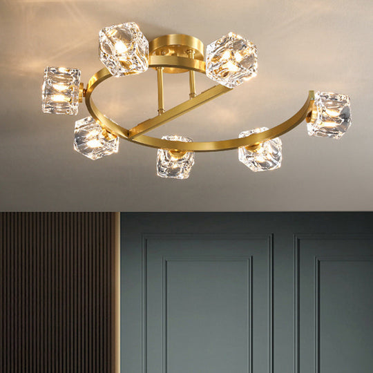 Contemporary Clear Crystal Ceiling Fixture with Semi-Flush Light, 5/7 Heads in Gold