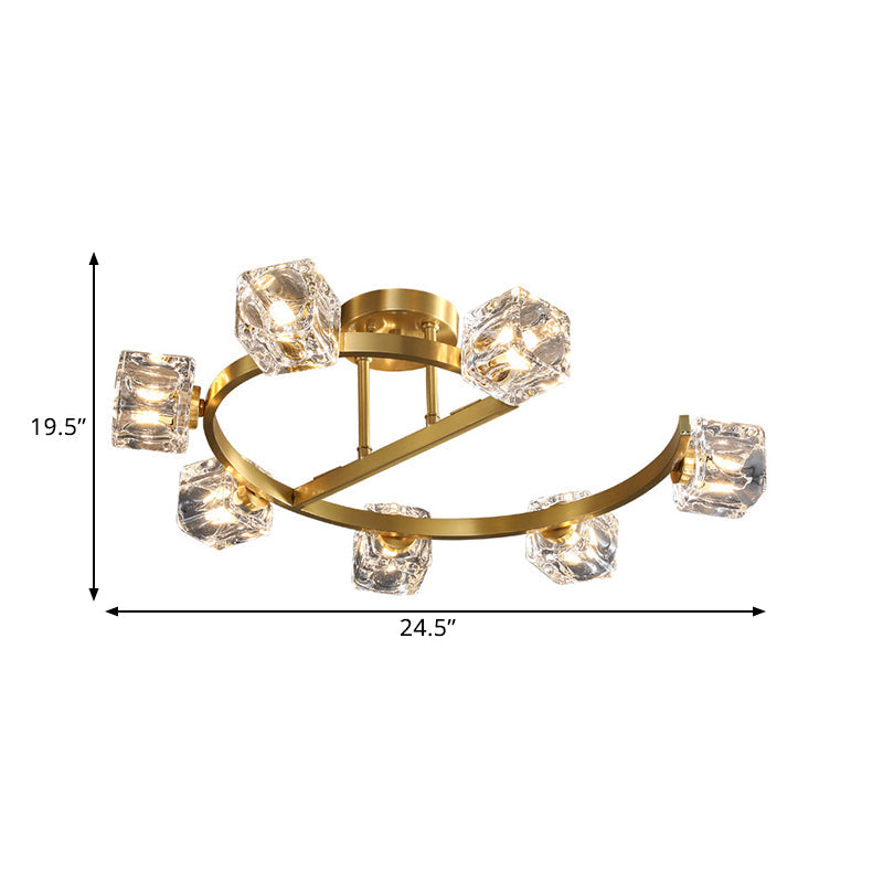 Contemporary Clear Crystal Ceiling Fixture with Semi-Flush Light, 5/7 Heads in Gold