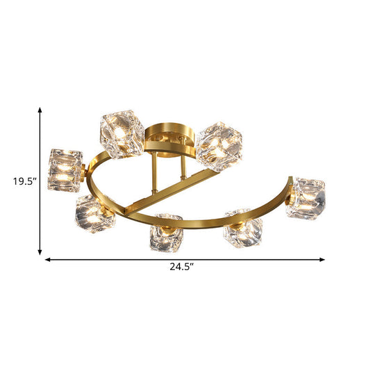 Contemporary Clear Crystal Ceiling Fixture with Semi-Flush Light, 5/7 Heads in Gold