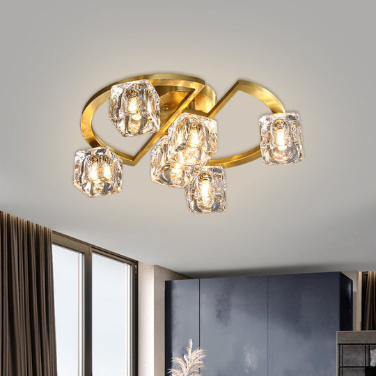 Modern Gold Semi Flush Mount with Clear Glass Shade -Semicircle Frame (6/8 heads)