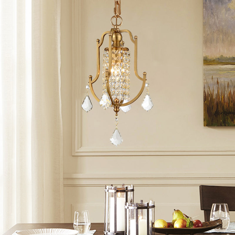 Contemporary Gold Swag Pendant Light With Crystal Draping - Lantern Frame Clear