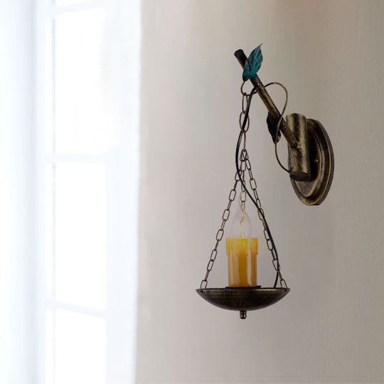 Rustic Loft Candle Wall Lamp - Aged Brass Kitchen Sconce Light