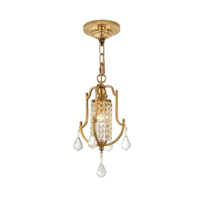 Contemporary Gold Swag Pendant Light With Crystal Draping - Lantern Frame Clear