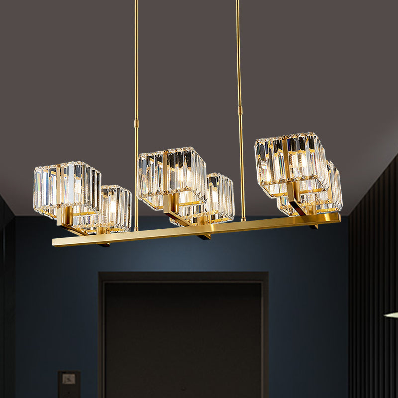 Modern Crystal Island Pendant Light With 6 Bulbs And Gold Finish