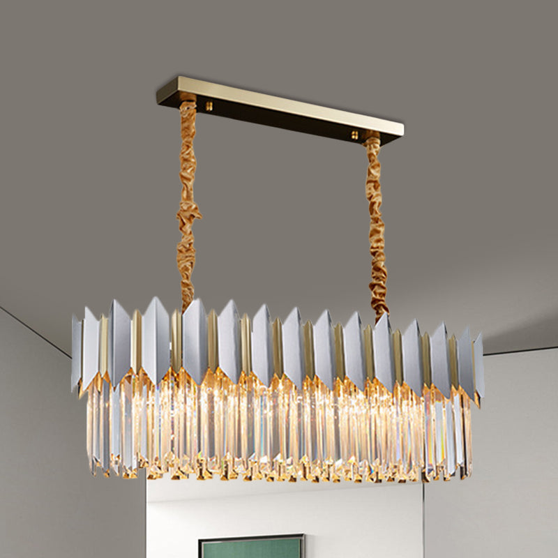 Contemporary Crystal Prisms Island Pendant Light With Silver Finish And 10 Bulbs