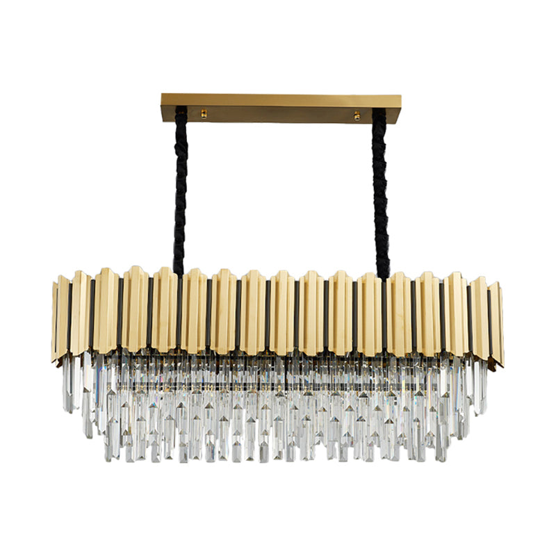 Modern Crystal Gold Finish Pendant Light With Prismatic Oval Design - 10 Heads Island Style