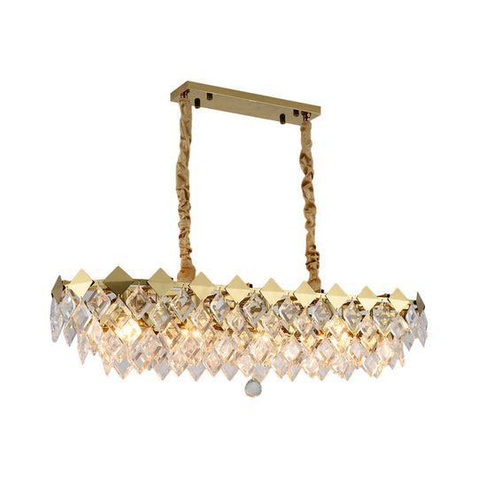 Modern Gold Finish Crystal Chandelier - 10 Bulbs Oval Island Ceiling Light Fixture