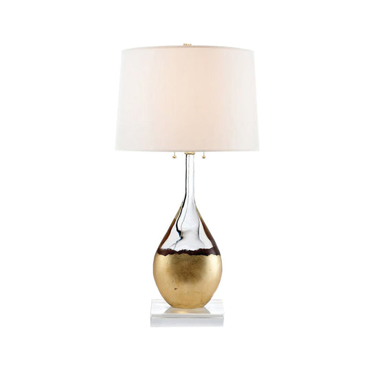 Modern White Crystal Night Table Lamp With Fabric Barrel Shade