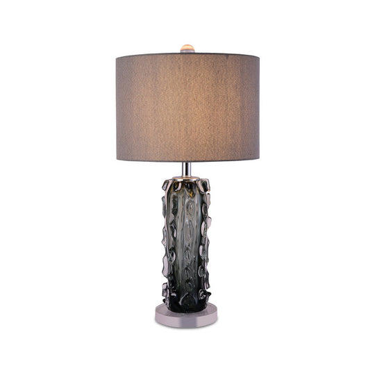 Modern Pale Barrel Fabric Shade Table Lamp With Embossed Crystal Column - Dark Gray