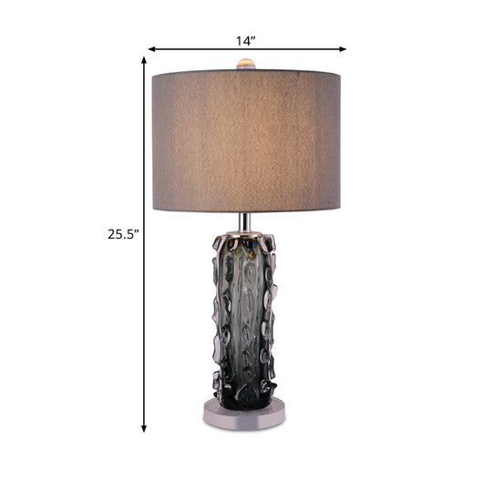 Modern Pale Barrel Fabric Shade Table Lamp With Embossed Crystal Column - Dark Gray