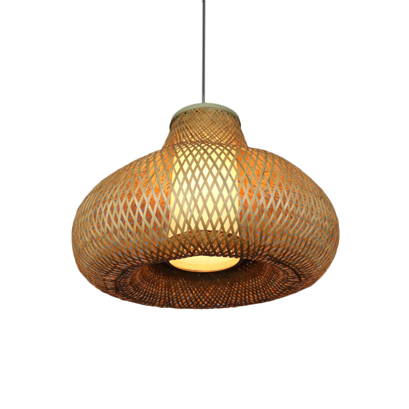 Bamboo Gourd Pendant Light: Chinese 1-Light Beige Hanging Lamp For Restaurants & Hotels