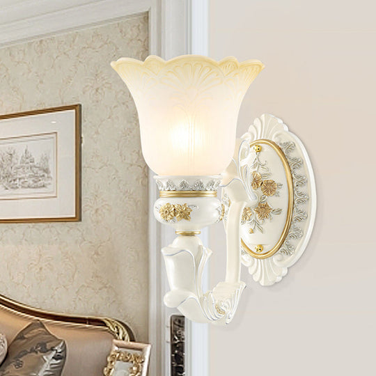 Antiqued White Flared Glass Sconce Wall Mount Light Fixture For Dining Room