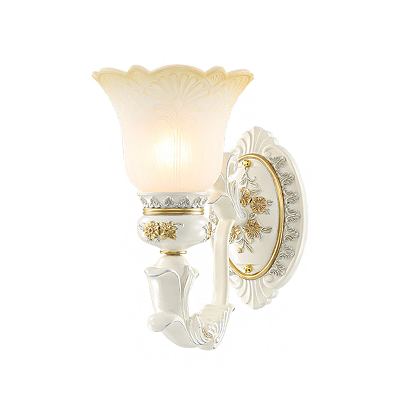 Antiqued White Flared Glass Sconce Wall Mount Light Fixture For Dining Room