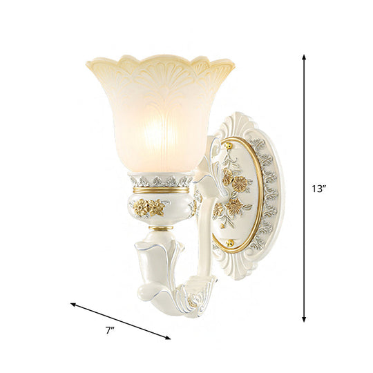 Antiqued White Flared Glass Sconce Wall Mount Light Fixture For Dining Room