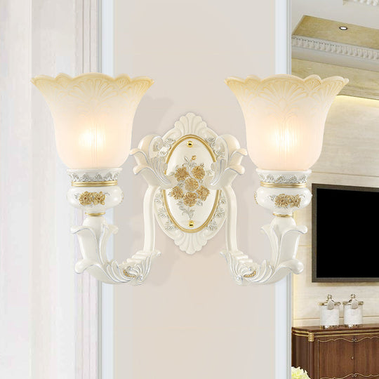 Antiqued White Flared Glass Sconce Wall Mount Light Fixture For Dining Room 2 /