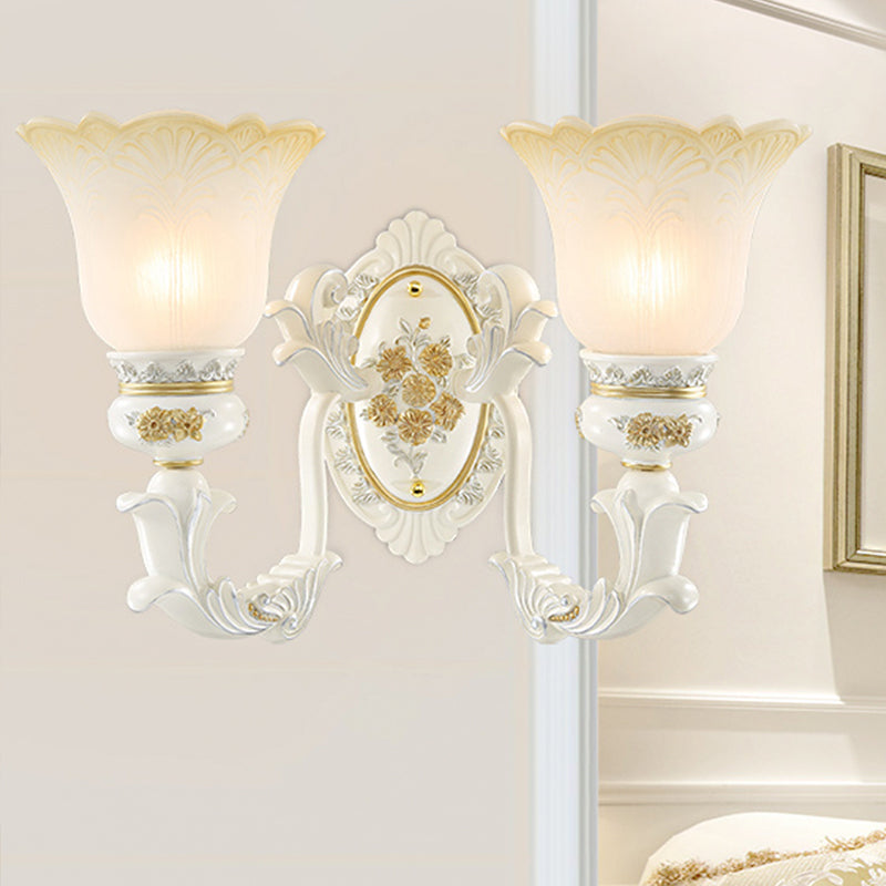 Antiqued White Flared Glass Sconce Wall Mount Light Fixture For Dining Room