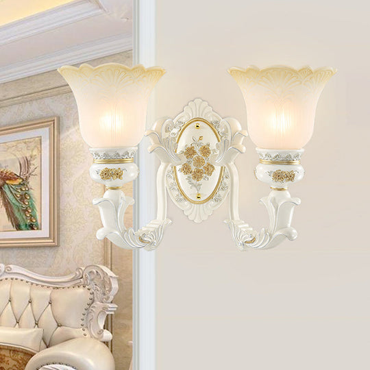 Antiqued White Flared Glass Sconce Wall Mount Light Fixture For Dining Room