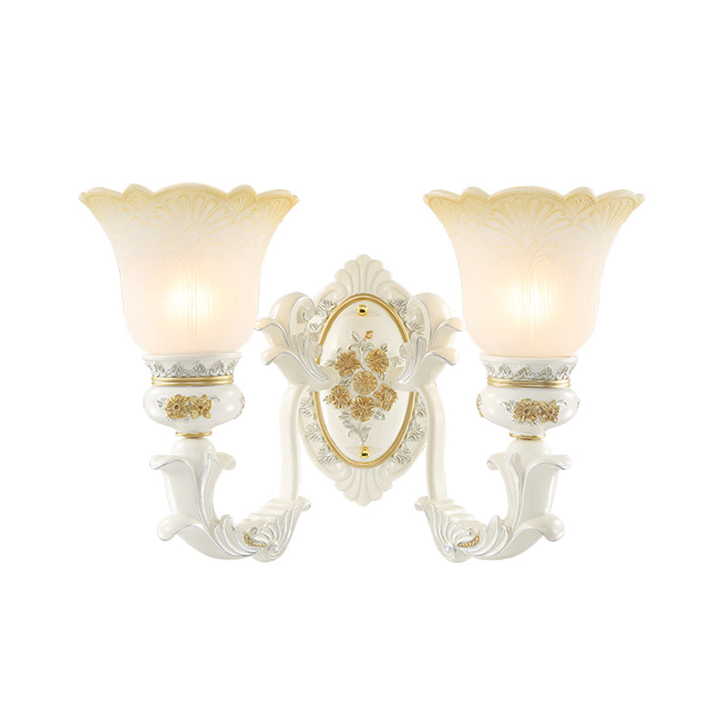 Antiqued White Flared Glass Sconce Wall Mount Light Fixture For Dining Room