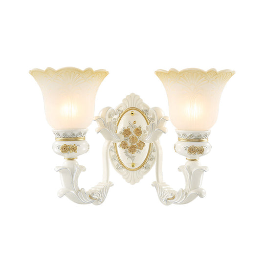 Antiqued White Flared Glass Sconce Wall Mount Light Fixture For Dining Room