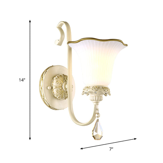 Antiqued Morning Glory Opaline Glass White Wall Sconce Light