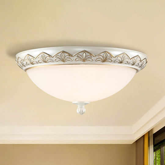 Hemisphere Bedroom Flush Light - Classic Cream Glass, 3-Head White Ceiling Mount