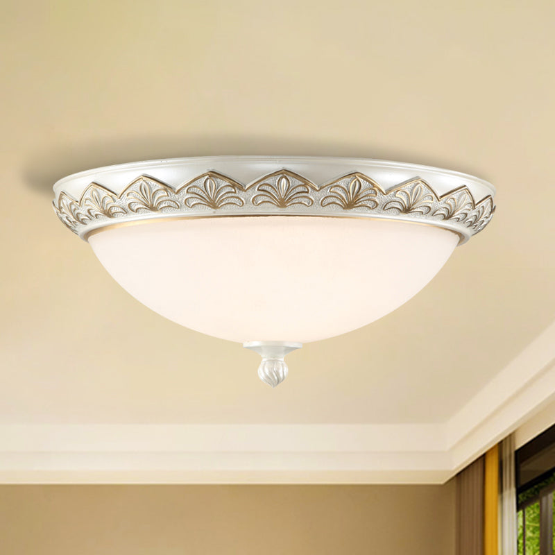 Hemisphere Bedroom Flush Light - Classic Cream Glass 3-Head White Ceiling Mount