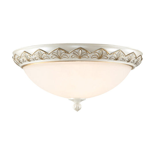 Hemisphere Bedroom Flush Light - Classic Cream Glass, 3-Head White Ceiling Mount