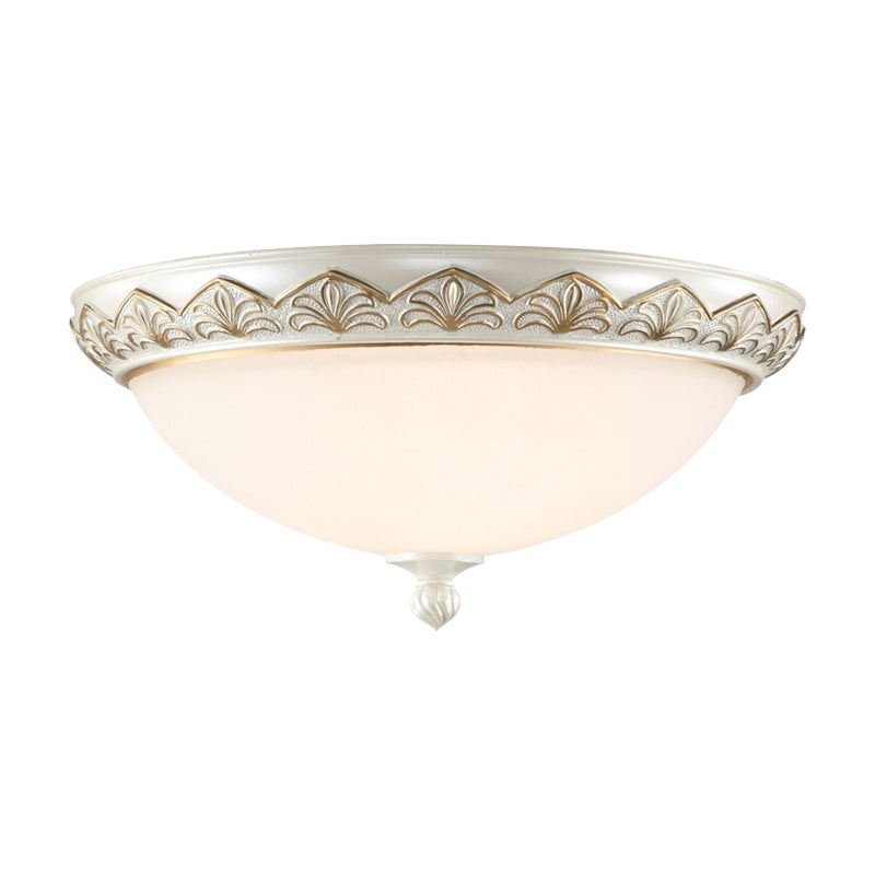 Hemisphere Bedroom Flush Light - Classic Cream Glass 3-Head White Ceiling Mount