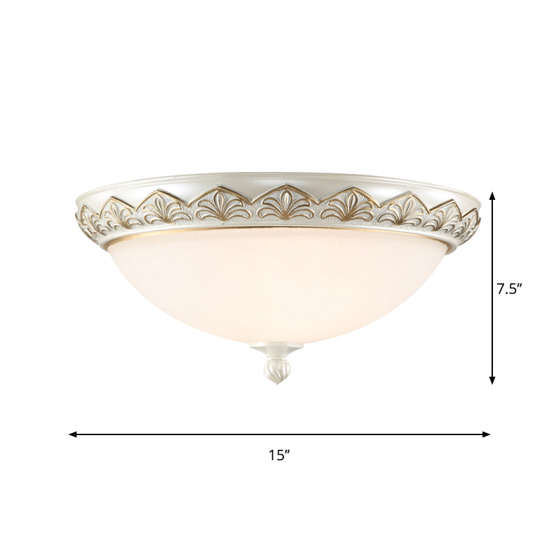 Hemisphere Bedroom Flush Light - Classic Cream Glass, 3-Head White Ceiling Mount