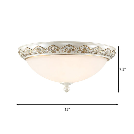 Hemisphere Bedroom Flush Light - Classic Cream Glass, 3-Head White Ceiling Mount