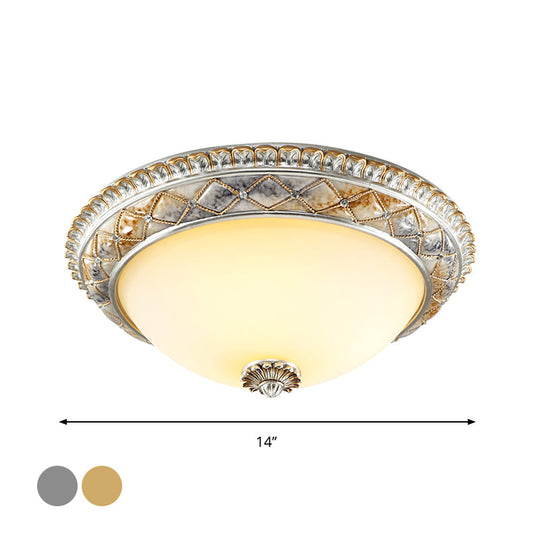 Traditional Frosted Glass Dome Ceiling Light Fixture - 14"/16"/19.5" - Gold/Silver Finish - Flush Mount for Bedroom