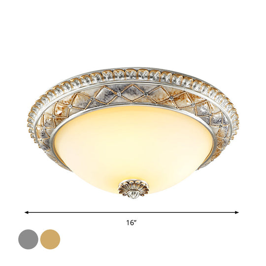 Traditional Frosted Glass Dome Ceiling Light Fixture - 14"/16"/19.5" - Gold/Silver Finish - Flush Mount for Bedroom