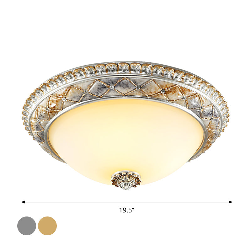 Traditional Frosted Glass Dome Ceiling Light Fixture - 14"/16"/19.5" - Gold/Silver Finish - Flush Mount for Bedroom