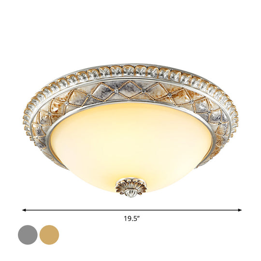 Traditional Frosted Glass Dome Ceiling Light Fixture - 14"/16"/19.5" - Gold/Silver Finish - Flush Mount for Bedroom