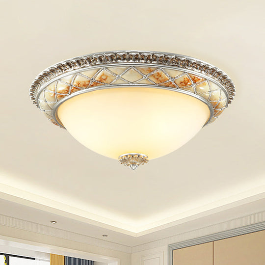 Traditional Frosted Glass Dome Ceiling Light Fixture - 14"/16"/19.5" - Gold/Silver Finish - Flush Mount for Bedroom