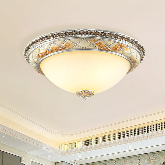 Traditional Frosted Glass Dome Ceiling Light Fixture - 14"/16"/19.5" - Gold/Silver Finish - Flush Mount for Bedroom