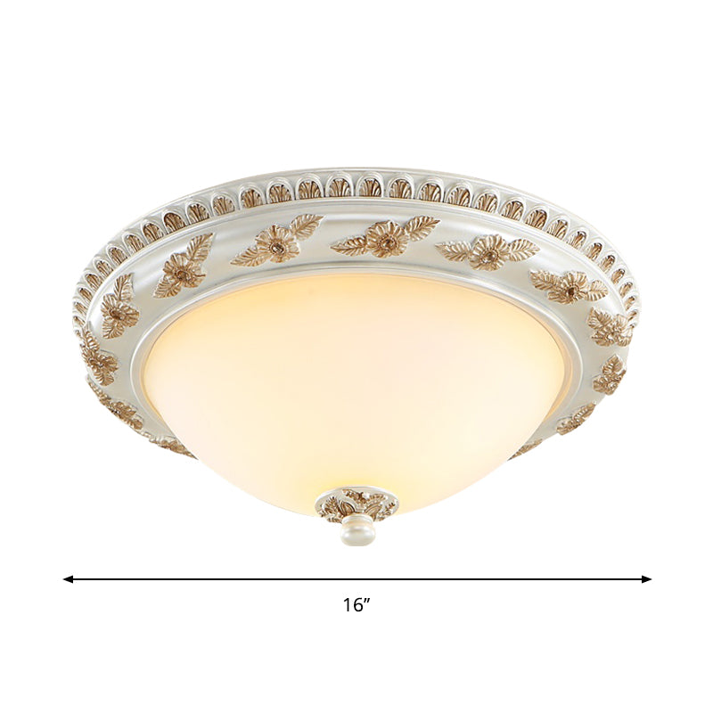 Classic Beige Opaline Glass Flushmount Light For Kitchen - 2/3 Bulbs Half-Sphere Shape 14/16/19.5