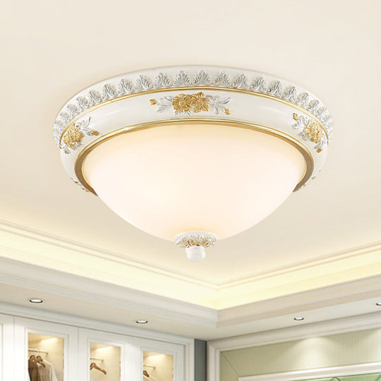 White Traditional Milk Glass Dome Ceiling Flushmount Lighting for Bedroom - 2/3 Heads, 13"/14.5"/18.5" Dia