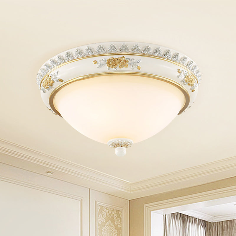 White Traditional Milk Glass Dome Ceiling Flushmount Lighting for Bedroom - 2/3 Heads, 13"/14.5"/18.5" Dia