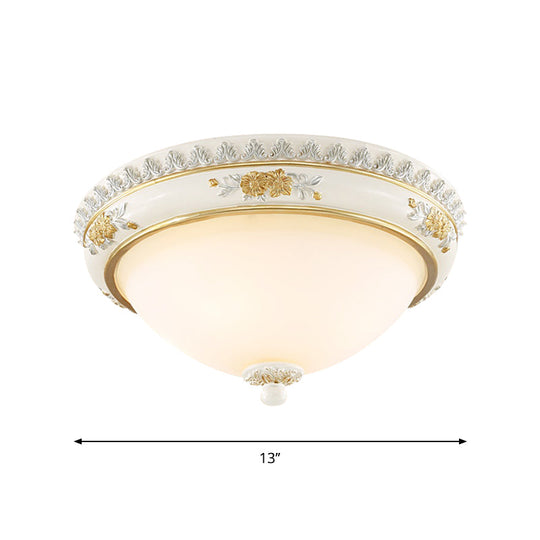 White Traditional Milk Glass Dome Ceiling Flushmount Lighting for Bedroom - 2/3 Heads, 13"/14.5"/18.5" Dia