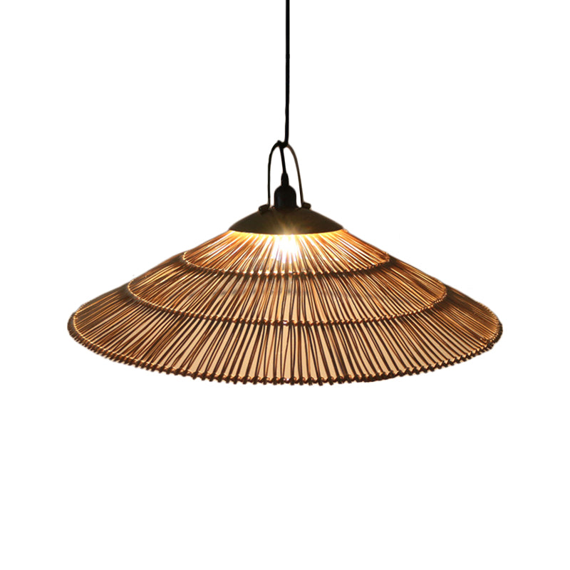 Hand-Woven Rattan Brown Asian Pendant Lamp For Restaurant & Living Room