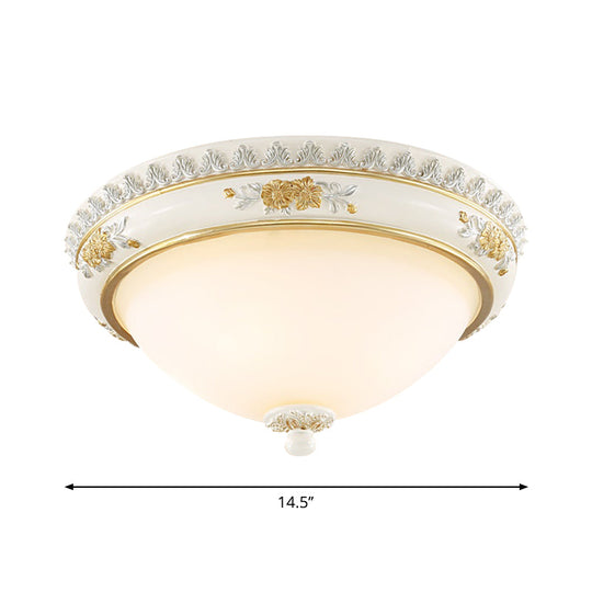 White Traditional Milk Glass Dome Ceiling Flushmount Lighting for Bedroom - 2/3 Heads, 13"/14.5"/18.5" Dia