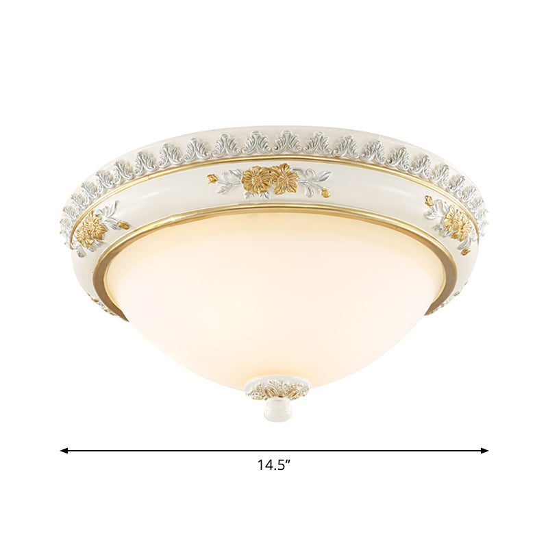 White Traditional Milk Glass Dome Ceiling Flushmount Lighting For Bedroom - 2/3 Heads 13/14.5/18.5