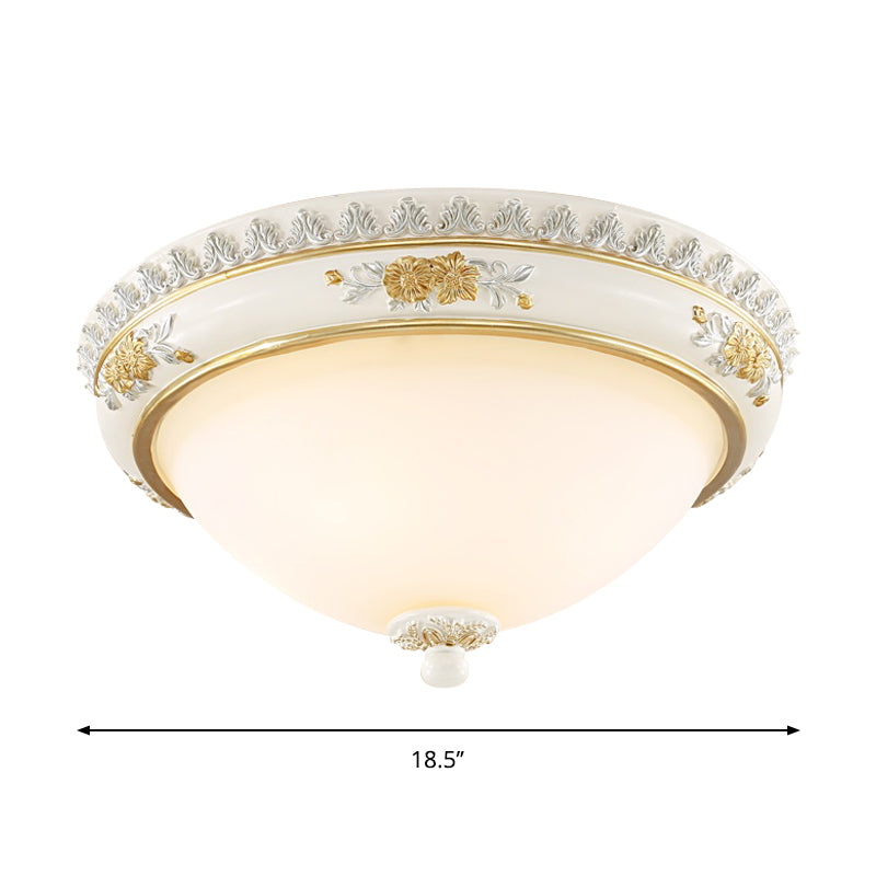 White Traditional Milk Glass Dome Ceiling Flushmount Lighting for Bedroom - 2/3 Heads, 13"/14.5"/18.5" Dia